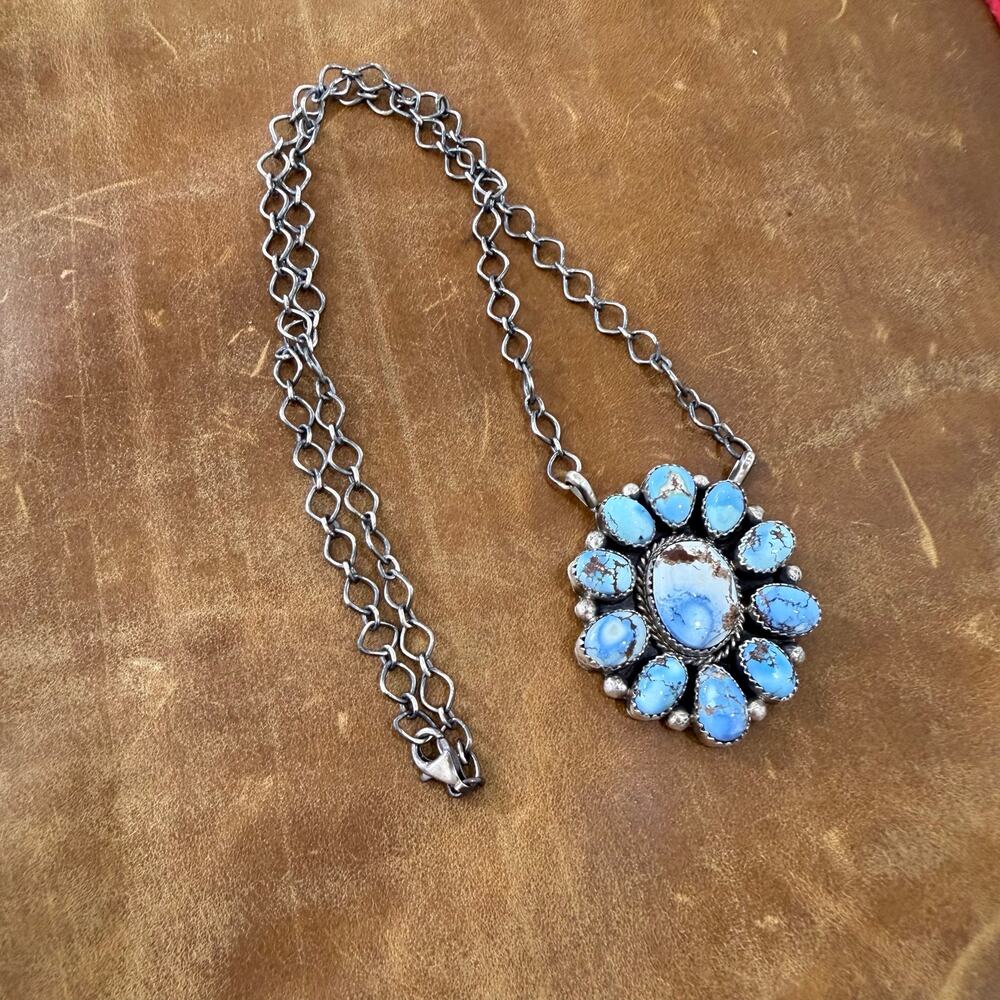 Native American Golden Hills Turquoise & Sterling Silver Necklace by A Spencer - Picture 3 of 9